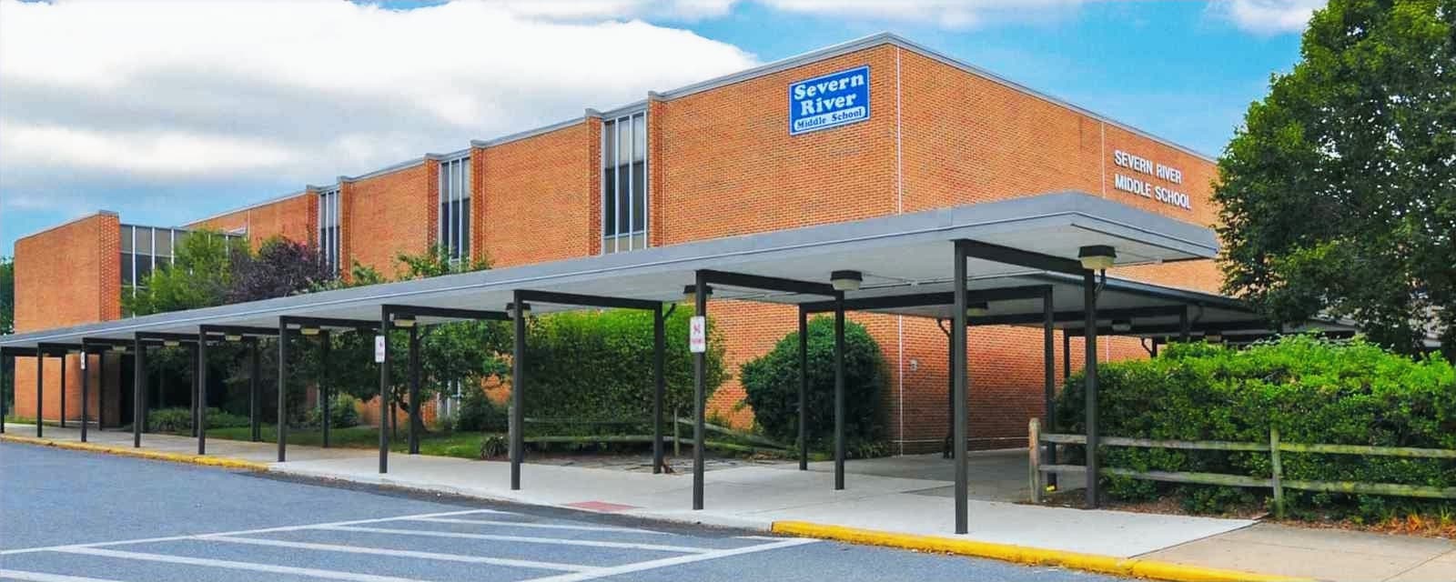 Severn River Middle School, seen from the front car loop on a clear day